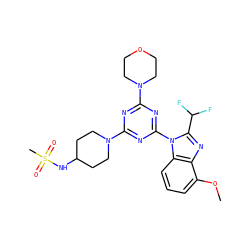 COc1cccc2c1nc(C(F)F)n2-c1nc(N2CCOCC2)nc(N2CCC(NS(C)(=O)=O)CC2)n1 ZINC000113914694