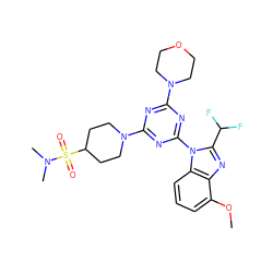 COc1cccc2c1nc(C(F)F)n2-c1nc(N2CCOCC2)nc(N2CCC(S(=O)(=O)N(C)C)CC2)n1 ZINC000113915296