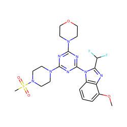 COc1cccc2c1nc(C(F)F)n2-c1nc(N2CCOCC2)nc(N2CCN(S(C)(=O)=O)CC2)n1 ZINC000113914561