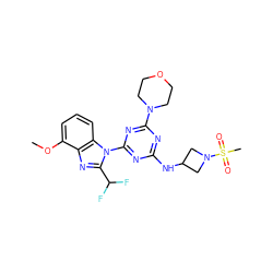 COc1cccc2c1nc(C(F)F)n2-c1nc(NC2CN(S(C)(=O)=O)C2)nc(N2CCOCC2)n1 ZINC000113914782