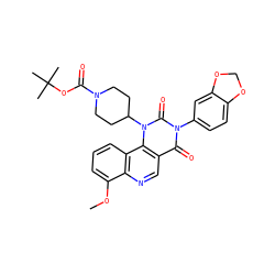 COc1cccc2c1ncc1c(=O)n(-c3ccc4c(c3)OCO4)c(=O)n(C3CCN(C(=O)OC(C)(C)C)CC3)c12 ZINC000117798272