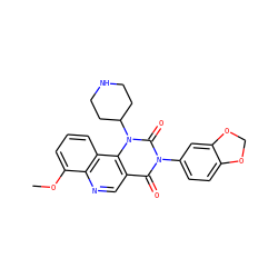 COc1cccc2c1ncc1c(=O)n(-c3ccc4c(c3)OCO4)c(=O)n(C3CCNCC3)c12 ZINC000117797092