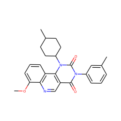 COc1cccc2c1ncc1c(=O)n(-c3cccc(C)c3)c(=O)n(C3CCC(C)CC3)c12 ZINC000117794779