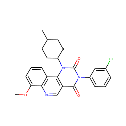 COc1cccc2c1ncc1c(=O)n(-c3cccc(Cl)c3)c(=O)n(C3CCC(C)CC3)c12 ZINC000117798951