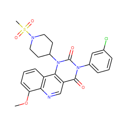 COc1cccc2c1ncc1c(=O)n(-c3cccc(Cl)c3)c(=O)n(C3CCN(S(C)(=O)=O)CC3)c12 ZINC000117789512