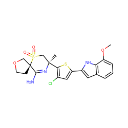 COc1cccc2cc(-c3cc(Cl)c([C@]4(C)CS(=O)(=O)[C@]5(CCOC5)C(N)=N4)s3)[nH]c12 ZINC000207738218