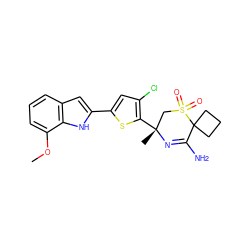 COc1cccc2cc(-c3cc(Cl)c([C@]4(C)CS(=O)(=O)C5(CCC5)C(N)=N4)s3)[nH]c12 ZINC000217750375