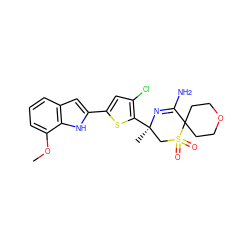 COc1cccc2cc(-c3cc(Cl)c([C@]4(C)CS(=O)(=O)C5(CCOCC5)C(N)=N4)s3)[nH]c12 ZINC000207731239