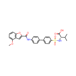 COc1cccc2oc(C(=O)Nc3ccc(-c4ccc(S(=O)(=O)N[C@H](C(=O)O)C(C)C)cc4)cc3)cc12 ZINC000028461217