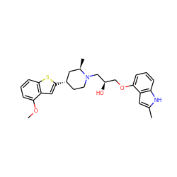 COc1cccc2sc([C@H]3CCN(C[C@H](O)COc4cccc5[nH]c(C)cc45)[C@H](C)C3)cc12 ZINC000013587183