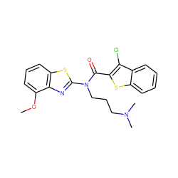 COc1cccc2sc(N(CCCN(C)C)C(=O)c3sc4ccccc4c3Cl)nc12 ZINC000008830337