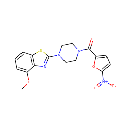 COc1cccc2sc(N3CCN(C(=O)c4ccc([N+](=O)[O-])o4)CC3)nc12 ZINC000005181714