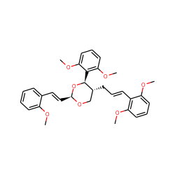 COc1ccccc1/C=C/[C@@H]1OC[C@@H](C/C=C/c2c(OC)cccc2OC)[C@H](c2c(OC)cccc2OC)O1 ZINC000299835122