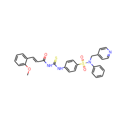 COc1ccccc1/C=C/C(=O)NC(=S)Nc1ccc(S(=O)(=O)N(Cc2ccncc2)c2ccccc2)cc1 ZINC001772600999