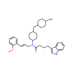 COc1ccccc1/C=C/CN(C(=O)CCCc1c[nH]c2ccccc12)C1CCC(CC2CCC(N)CC2)CC1 ZINC000028826007