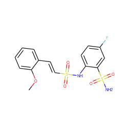 COc1ccccc1/C=C/S(=O)(=O)Nc1ccc(F)cc1S(N)(=O)=O ZINC000144126679