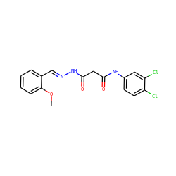 COc1ccccc1/C=N/NC(=O)CC(=O)Nc1ccc(Cl)c(Cl)c1 ZINC000000704810
