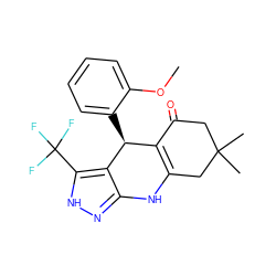 COc1ccccc1[C@H]1C2=C(CC(C)(C)CC2=O)Nc2n[nH]c(C(F)(F)F)c21 ZINC000095872468