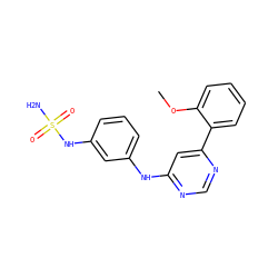 COc1ccccc1-c1cc(Nc2cccc(NS(N)(=O)=O)c2)ncn1 ZINC000169342824