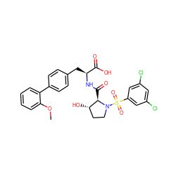 COc1ccccc1-c1ccc(C[C@H](NC(=O)[C@@H]2[C@@H](O)CCN2S(=O)(=O)c2cc(Cl)cc(Cl)c2)C(=O)O)cc1 ZINC000028767541