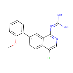 COc1ccccc1-c1ccc2c(Cl)cnc(N=C(N)N)c2c1 ZINC000003930132