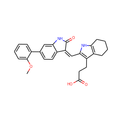 COc1ccccc1-c1ccc2c(c1)NC(=O)/C2=C\c1[nH]c2c(c1CCC(=O)O)CCCC2 ZINC000004617831