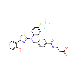 COc1ccccc1-c1csc(N(Cc2ccc(C(=O)NCCC(=O)O)cc2)c2ccc(SC(F)(F)F)cc2)n1 ZINC000044417066