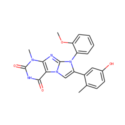 COc1ccccc1-n1c(-c2cc(O)ccc2C)cn2c3c(=O)[nH]c(=O)n(C)c3nc12 ZINC000045245466