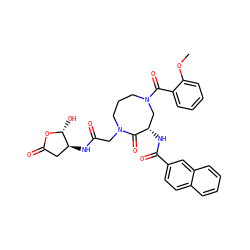 COc1ccccc1C(=O)N1CCCN(CC(=O)N[C@H]2CC(=O)O[C@@H]2O)C(=O)[C@@H](NC(=O)c2ccc3ccccc3c2)C1 ZINC000028525795