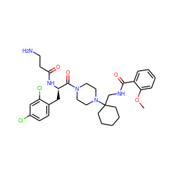 COc1ccccc1C(=O)NCC1(N2CCN(C(=O)[C@@H](Cc3ccc(Cl)cc3Cl)NC(=O)CCN)CC2)CCCCC1 ZINC000028398002