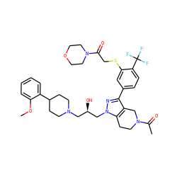 COc1ccccc1C1CCN(C[C@@H](O)Cn2nc(-c3ccc(C(F)(F)F)c(SCC(=O)N4CCOCC4)c3)c3c2CCN(C(C)=O)C3)CC1 ZINC000049802156