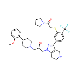 COc1ccccc1C1CCN(C[C@H](O)Cn2nc(-c3ccc(C(F)(F)F)c(SCC(=O)N4CCCC4)c3)c3c2CCNC3)CC1 ZINC000049780615