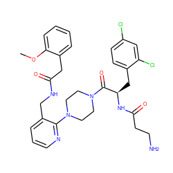 COc1ccccc1CC(=O)NCc1cccnc1N1CCN(C(=O)[C@@H](Cc2ccc(Cl)cc2Cl)NC(=O)CCN)CC1 ZINC000036285108