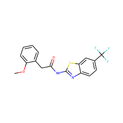 COc1ccccc1CC(=O)Nc1nc2ccc(C(F)(F)F)cc2s1 ZINC000169309124