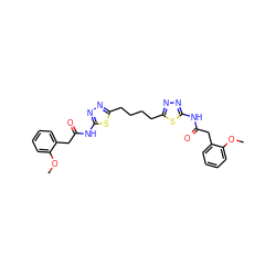 COc1ccccc1CC(=O)Nc1nnc(CCCCc2nnc(NC(=O)Cc3ccccc3OC)s2)s1 ZINC000169698107