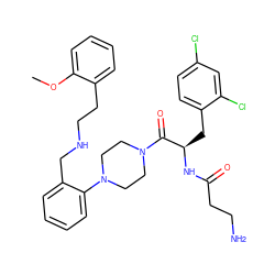 COc1ccccc1CCNCc1ccccc1N1CCN(C(=O)[C@@H](Cc2ccc(Cl)cc2Cl)NC(=O)CCN)CC1 ZINC000036284748