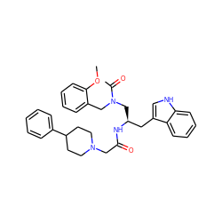 COc1ccccc1CN(C[C@@H](Cc1c[nH]c2ccccc12)NC(=O)CN1CCC(c2ccccc2)CC1)C(C)=O ZINC000027868493