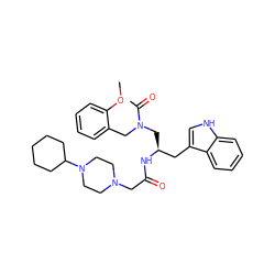 COc1ccccc1CN(C[C@@H](Cc1c[nH]c2ccccc12)NC(=O)CN1CCN(C2CCCCC2)CC1)C(C)=O ZINC000022032974