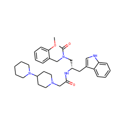 COc1ccccc1CN(C[C@H](Cc1c[nH]c2ccccc12)NC(=O)CN1CCC(N2CCCCC2)CC1)C(C)=O ZINC000027420249