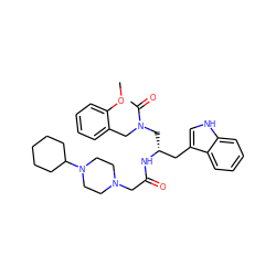 COc1ccccc1CN(C[C@H](Cc1c[nH]c2ccccc12)NC(=O)CN1CCN(C2CCCCC2)CC1)C(C)=O ZINC000027848266