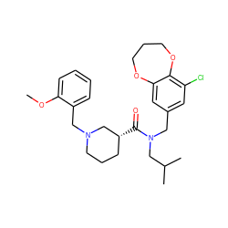 COc1ccccc1CN1CCC[C@@H](C(=O)N(Cc2cc(Cl)c3c(c2)OCCCO3)CC(C)C)C1 ZINC000114100885