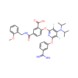 COc1ccccc1CNC(=O)c1ccc(Oc2nc(Oc3cccc(C(=N)N)c3)c(F)c(N(C(C)C)C(C)C)c2F)c(C(=O)O)c1 ZINC000028568928