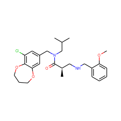 COc1ccccc1CNC[C@@H](C)C(=O)N(Cc1cc(Cl)c2c(c1)OCCCO2)CC(C)C ZINC000114098970