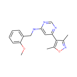 COc1ccccc1CNc1cc(-c2c(C)noc2C)ncn1 ZINC000004266849