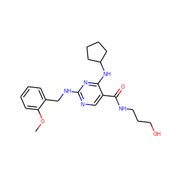 COc1ccccc1CNc1ncc(C(=O)NCCCO)c(NC2CCCC2)n1 ZINC000095598001