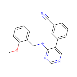 COc1ccccc1CNc1ncncc1-c1cccc(C#N)c1 ZINC000004268054