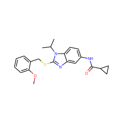 COc1ccccc1CSc1nc2cc(NC(=O)C3CC3)ccc2n1C(C)C ZINC000028525051