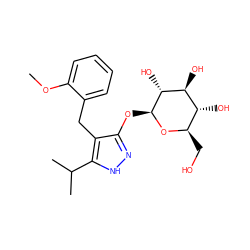 COc1ccccc1Cc1c(O[C@@H]2O[C@H](CO)[C@@H](O)[C@H](O)[C@H]2O)n[nH]c1C(C)C ZINC000095579488