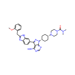 COc1ccccc1Cc1nc2ccc(-c3nn([C@H]4CC[C@@H](N5CCN(C(=O)N(C)C)CC5)CC4)c4ncnc(N)c34)cc2[nH]1 ZINC000149170088