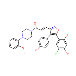 COc1ccccc1N1CCN(C(=O)/C=C/c2noc(-c3cc(Cl)c(O)cc3O)c2-c2ccc(O)cc2)CC1 ZINC000299839340